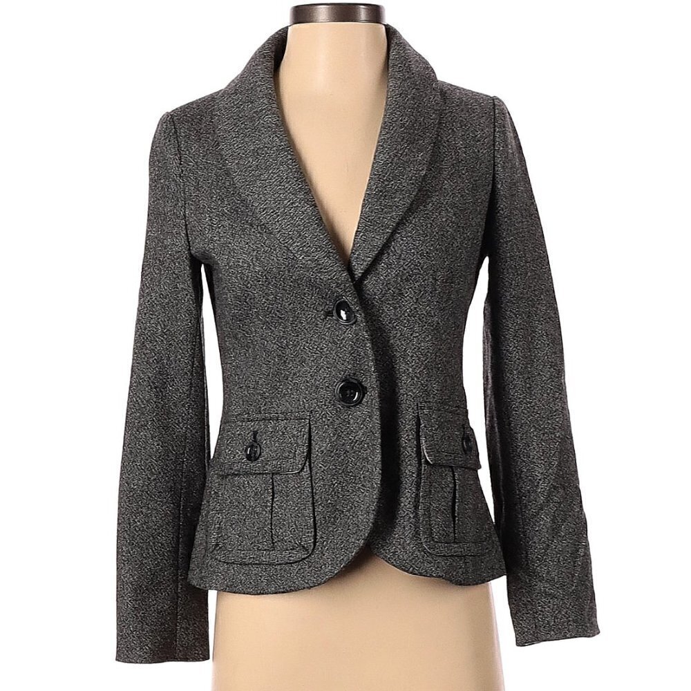 Vintage‎ Eddie Bauer Women's Size 2 Petite Blazer Charcoal Gray 2 Button Pockets